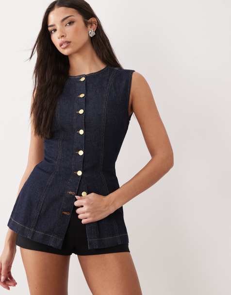 ASOS DESIGN – Indigoblå kostymväst av denim i lång modell - view 1