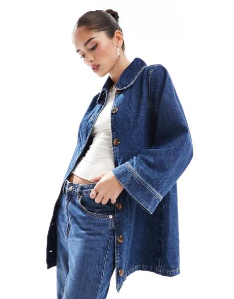 ASOS DESIGN – Indigoblå, lång jeansjacka - view 1