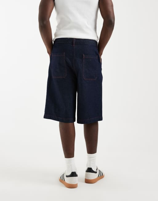 ASOS DESIGN – Indigoblå, lediga jeansshorts i lång modell med kontrastsömmar , 3 av 5