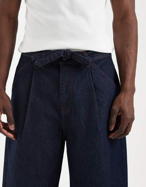 ASOS DESIGN – Indigoblå, lediga jeansshorts i lång modell med kontrastsömmar , 5 av 5