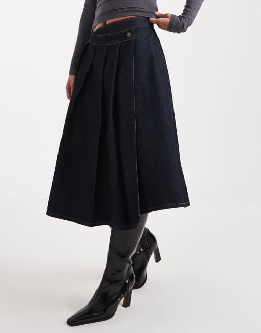 ASOS DESIGN - Indigoblå midinederdel med plisseringer i denim, 5 af 5