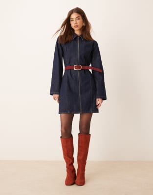 ASOS DESIGN - Indigoblå minikjole i denim med lynlås - view 1