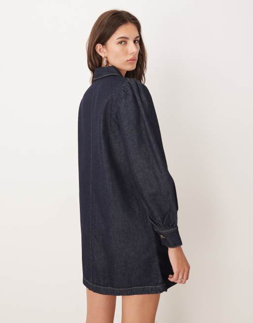 ASOS DESIGN – Indigoblå miniklänning av denim med puffärmar i 70-tals stil, 3 av 4