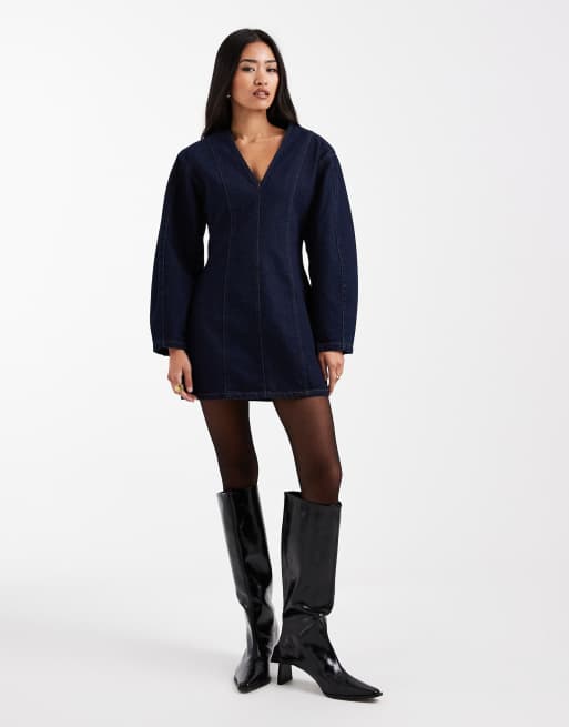 ASOS DESIGN – Indigoblå miniklänning i denim med cocoon-ärmar, 3 av 4
