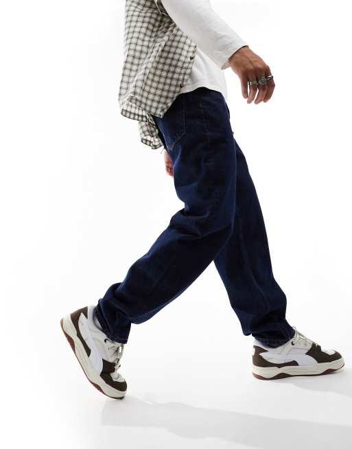ASOS DESIGN - Indigoblå posede jeans i autentisk vintagevask