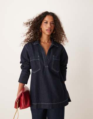 ASOS DESIGN - Indigoblå rugbyskjorte i denim - view 1