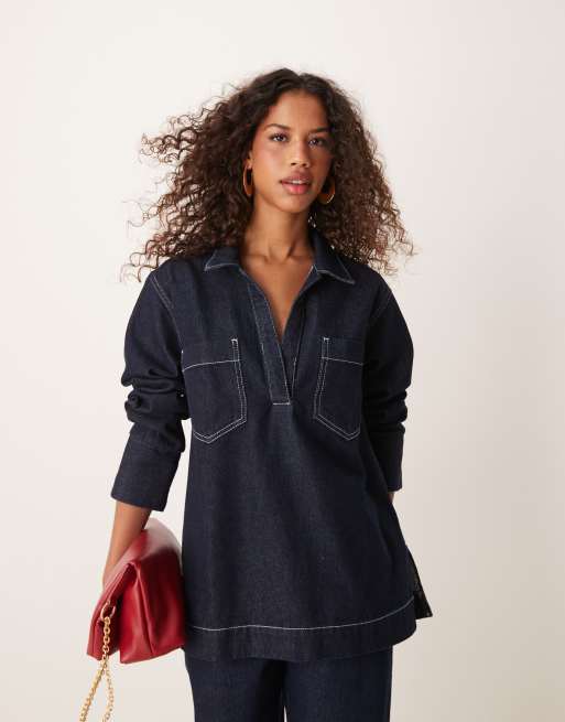 ASOS DESIGN – Indigoblå rugbytröja i denim - view 1