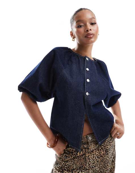 ASOS DESIGN – Indigoblå topp i denim med raglanärm - view 1
