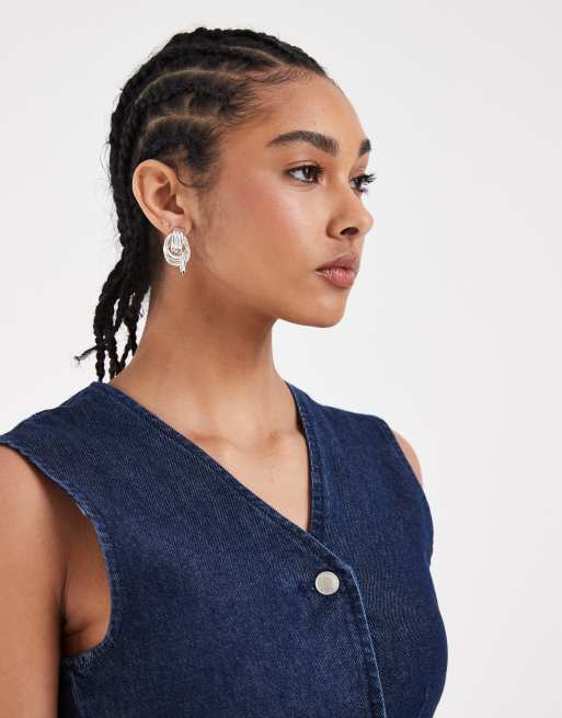 ASOS DESIGN - Indigoblå vestkjole i denim med knapper, 2 af 4