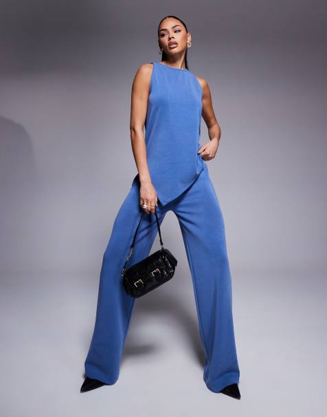 ASOS DESIGN – Indigoblått, asymmetriskt linne i cupromaterial, del av set - view 1