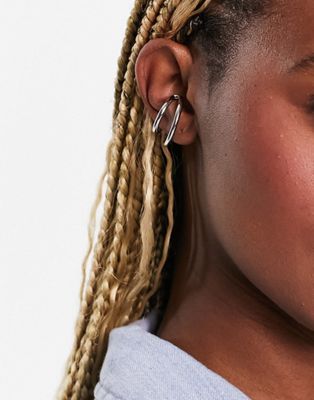 ASOS DESIGN inner ear cuff with double row design in silver tone