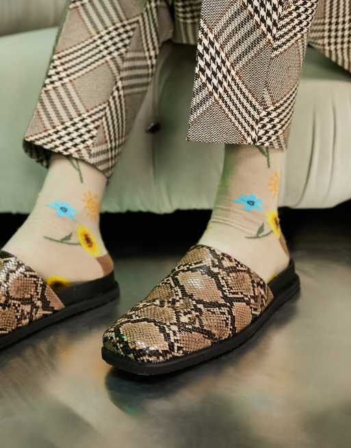 ASOS DESIGN - Instap-loafers met open achterkant en vierkante neus in beige imitatie-slangenprint