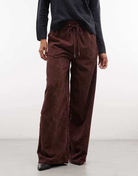 ASOS DESIGN instapbroek met wijde pijpen van corduroy in donkerbruin - view 1