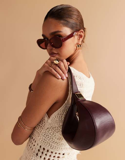 ASOS DESIGN interchangeable clutch and shoulder bag in burgundy