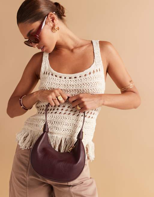 ASOS DESIGN interchangeable grab cookie clutch and shoulder bag in burgundy, 4 of 4