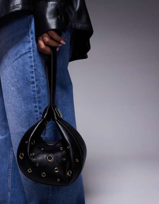 ASOS DESIGN interchangeable shoulder and clutch bag with grommet studs in black
