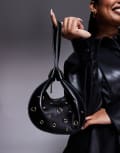 [ASOS DESIGN] ASOS DESIGN interchangeable shoulder and cookie clutch bag with eyelet studs in black No Size BLACK