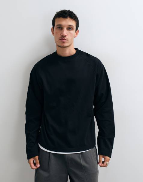 ASOS DESIGN interlock afslappet raglan-T-shirt i sort - view 1