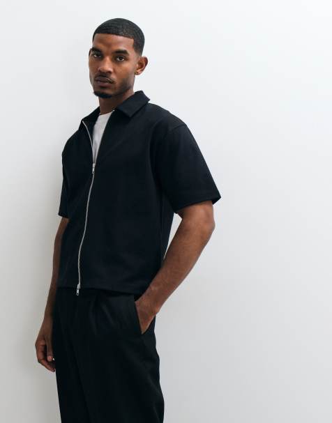 ASOS DESIGN Interlock avslappnad boxig piké med dragkedja i svart - view 1