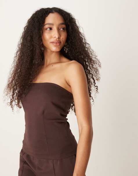 ASOS DESIGN interlock bandeau in chocolate (part of a set) - view 1