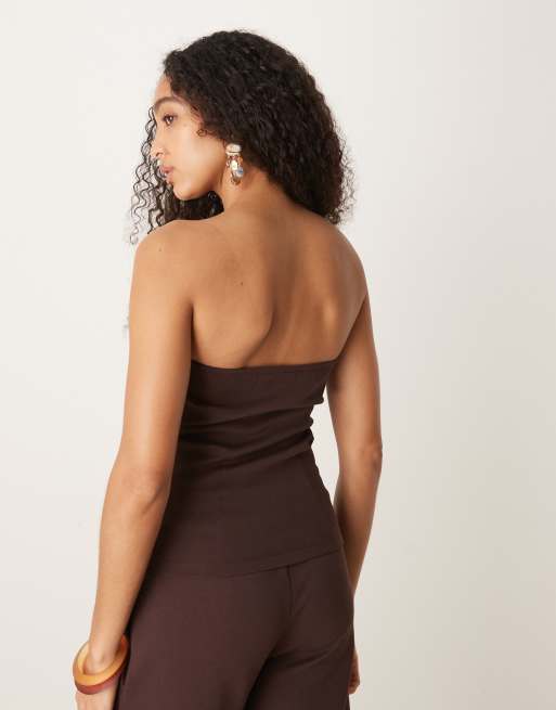 ASOS DESIGN interlock bandeau top in chocolate - part of a set