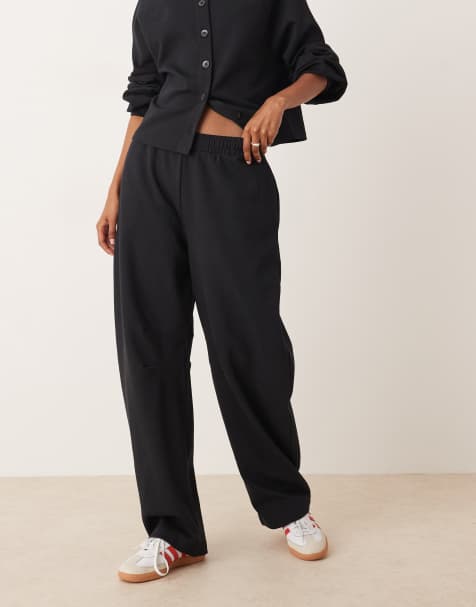 ASOS DESIGN interlock barrel leg jogger in black - view 1