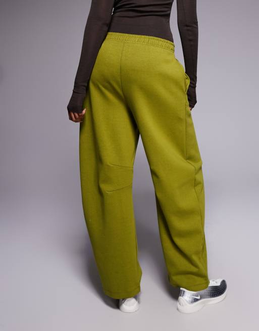 ASOS DESIGN interlock barrel leg jogger in olive green, 3 of 5