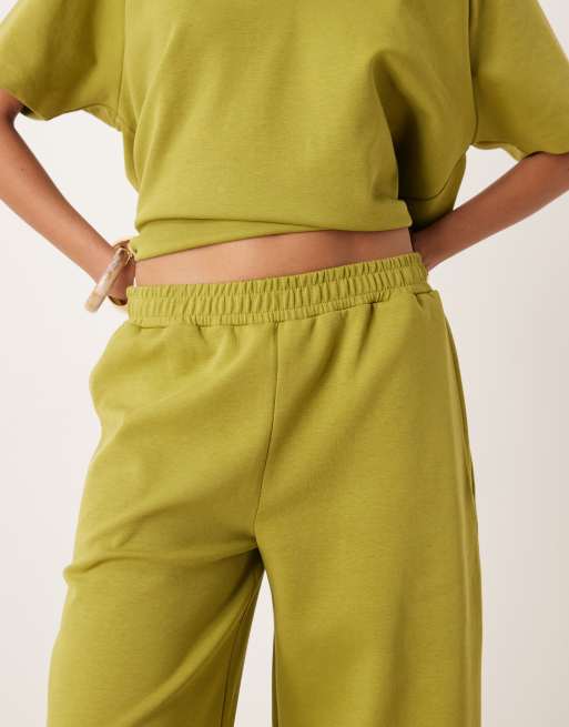 ASOS DESIGN interlock barrel leg sweatpants in khaki - part of a set