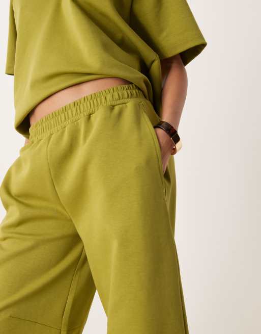ASOS DESIGN interlock barrel leg sweatpants in khaki - part of a set