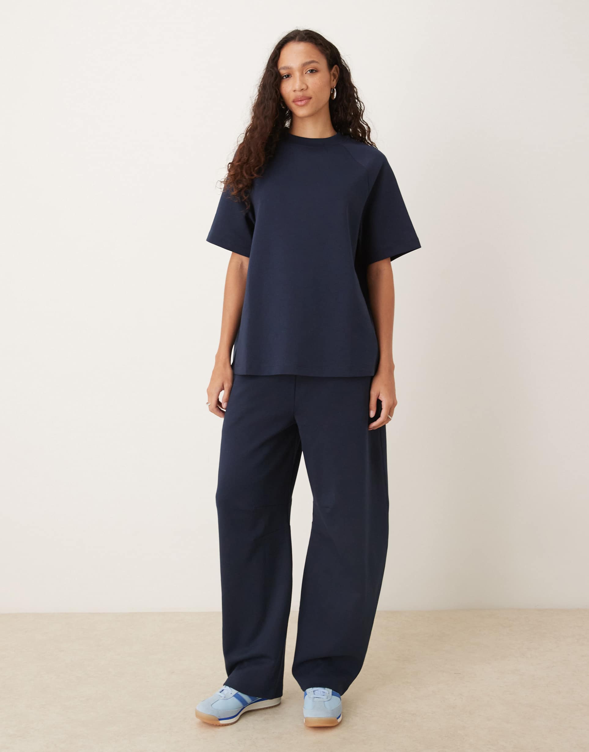 asos design interlock barrel leg sweatpants in navy