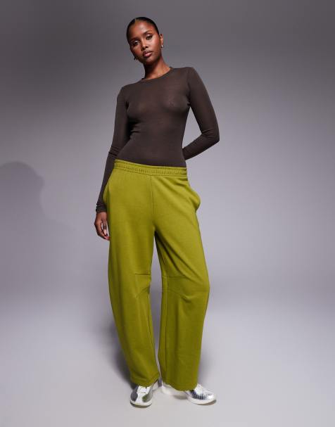 ASOS DESIGN interlock barrel leg sweatpants in olive green - view 1