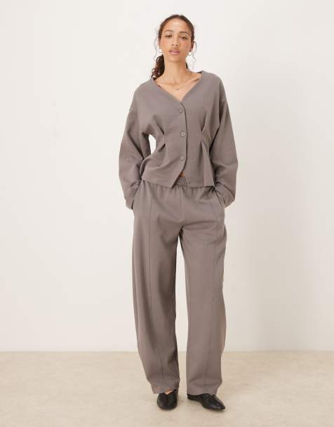 ASOS DESIGN interlock barrel leg sweatpants with seam detail in gray - view 1