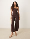 [ASOS DESIGN] ASOS DESIGN interlock barrel leg trackies in chocolate (part of a set)-Brown S Chocolate