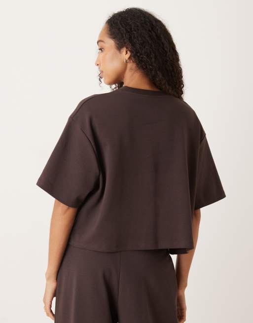 ASOS DESIGN interlock boxy cropped t-shirt in chocolate (part of a set)