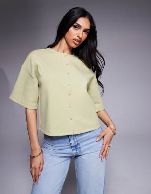 Asos Design Interlock Boxy Shirt With Button Up Detail In Green