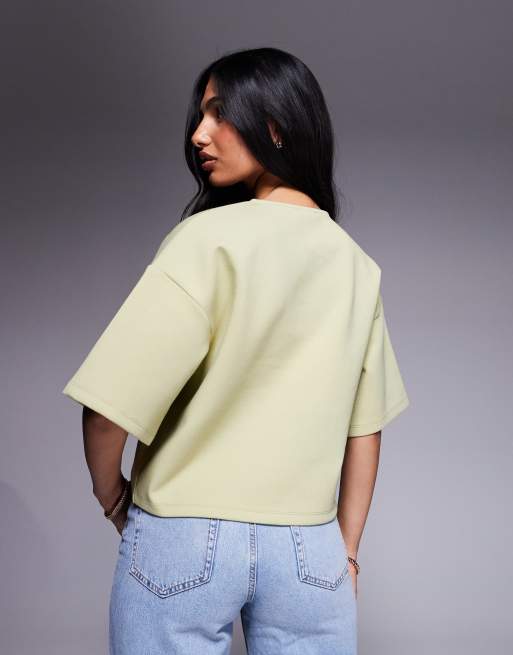 ASOS DESIGN interlock boxy shirt with button up detail in sage