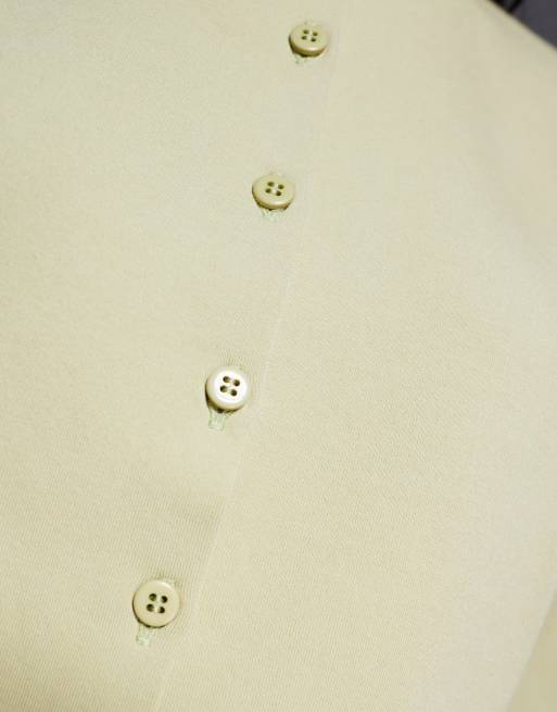 ASOS DESIGN interlock boxy shirt with button up detail in sage, 3 of 4