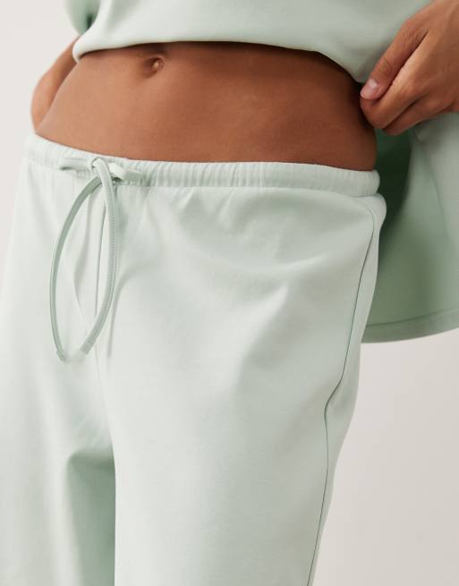 ASOS DESIGN interlock broek met wijde pijpen co-ord set in saliegroen, 3 van 5