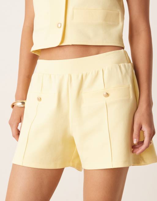 ASOS DESIGN interlock button detail mini shorts in coconut milk (Part of a set), 2 of 5