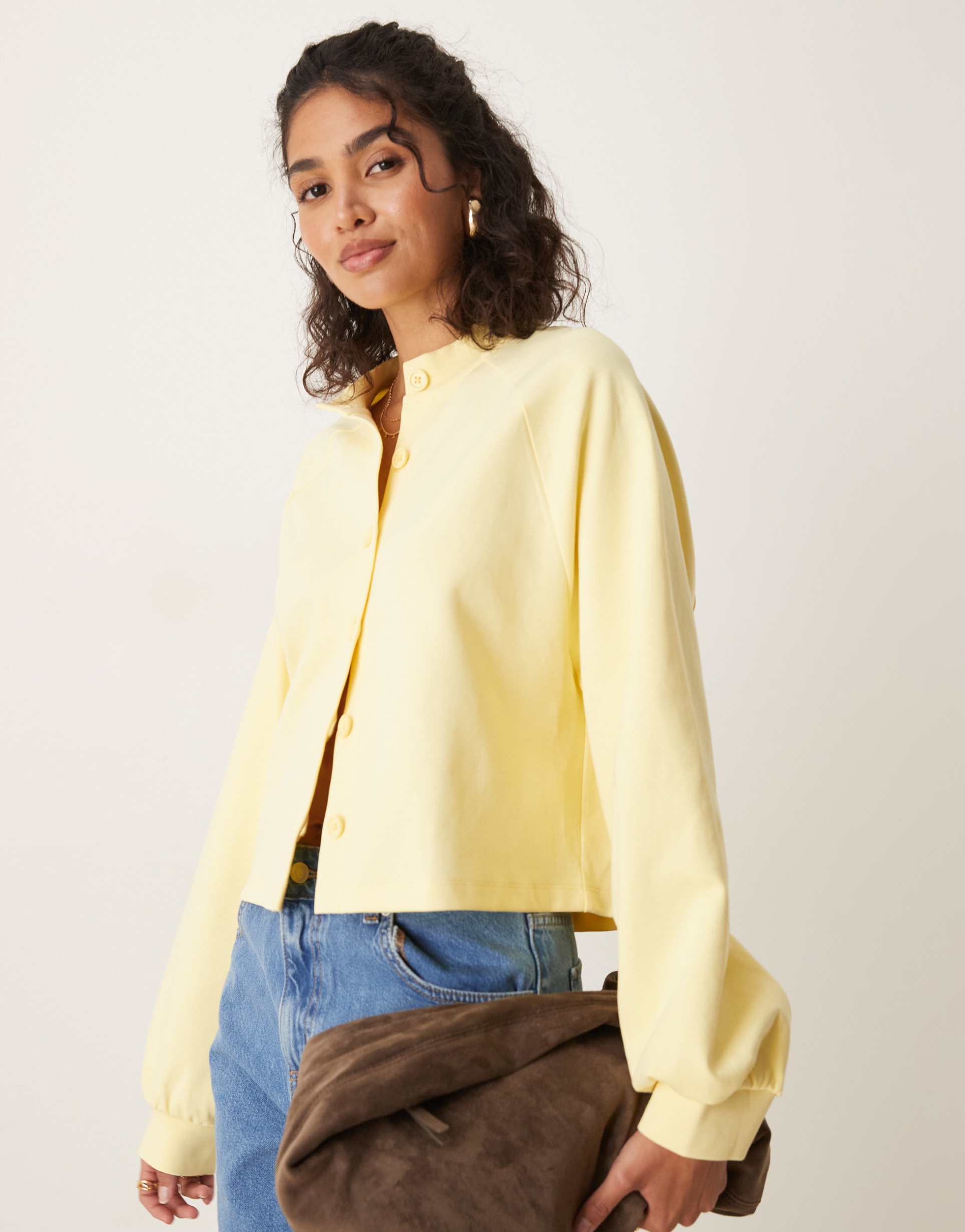 asos design interlock cardigan in buttermilk