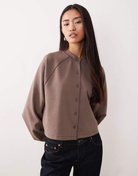 ASOS DESIGN interlock cardigan in chocolate - view 1