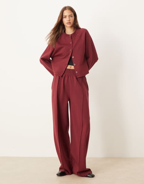 ASOS Design interlock co-ord in burgundy - view 1
