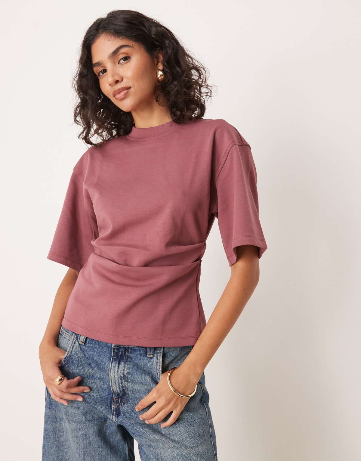 ASOS DESIGN interlock corset waist t-shirt in dark rose