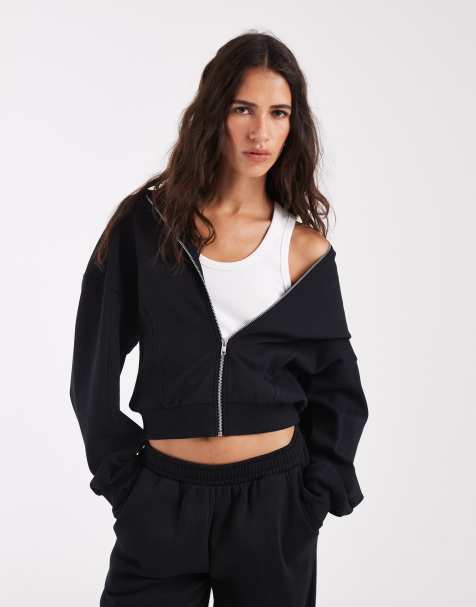 ASOS DESIGN Interlock cropped hoodie in black - view 1