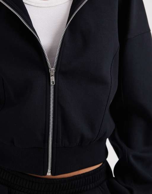 ASOS DESIGN interlock cropped hoodie in black, 4 of 4