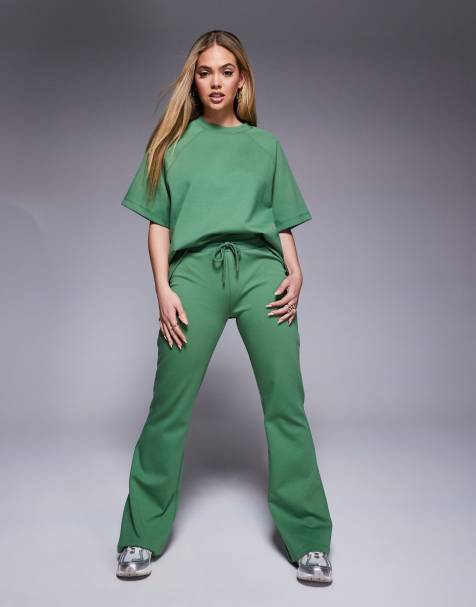 ASOS DESIGN interlock flared sweatpants in green - part of a set - view 1