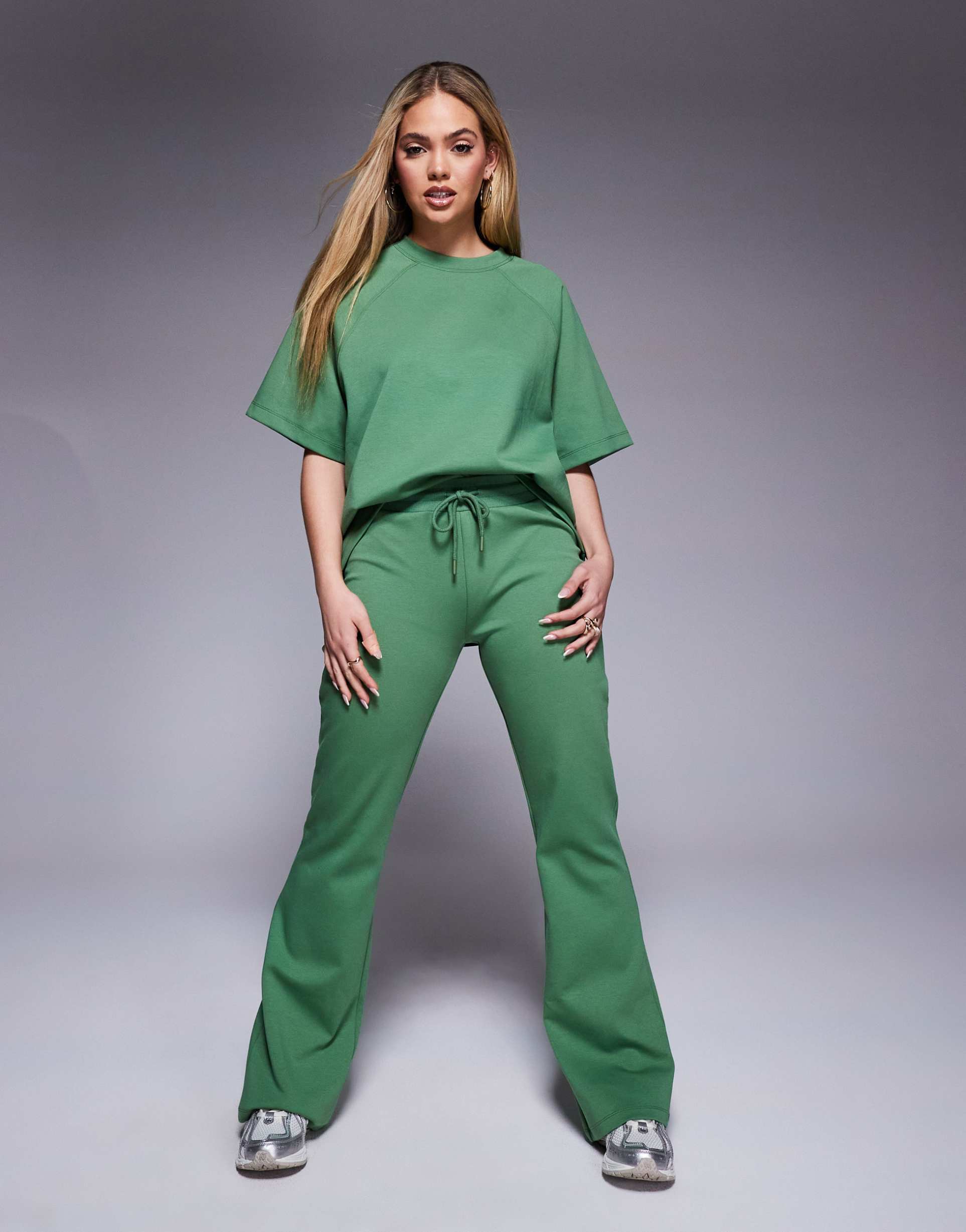 asos design interlock flared sweatpants in green - part of a set