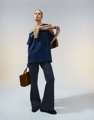 Asos Design Interlock Flared Sweatpants In Navy - Part Of A Set