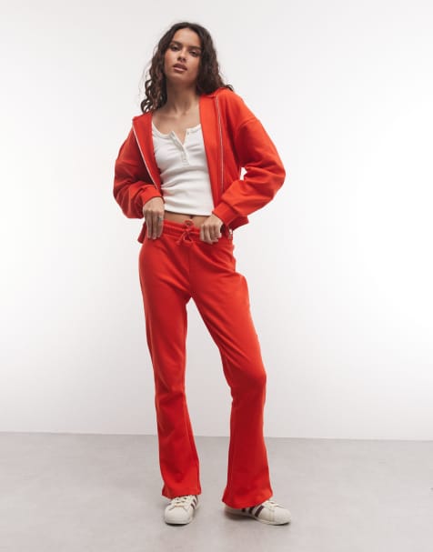 ASOS DESIGN Interlock flared trouser in red - view 1