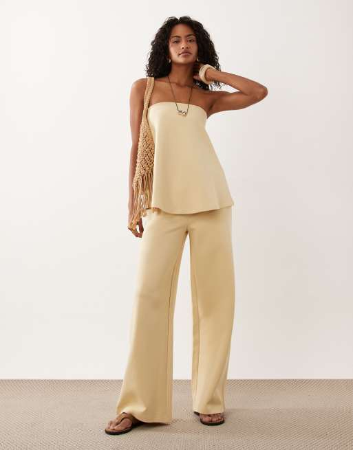 ASOS DESIGN interlock floaty bandeau top co-ord in buttermilk, 2 of 4